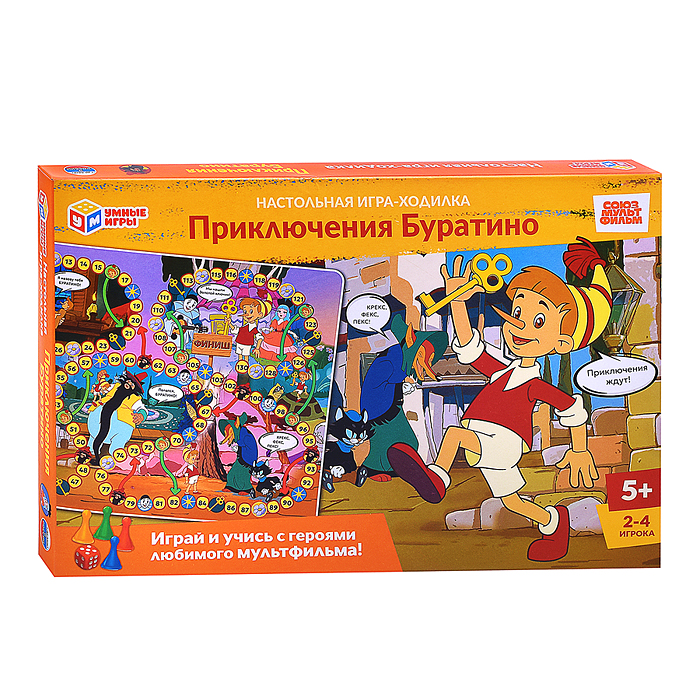 Фото к товару Настольная игра-ходилка "Приключения Буратино" Союзмультфильм.  Настольная игра-ходилка "Приключения Буратино" Союзмультфильм.